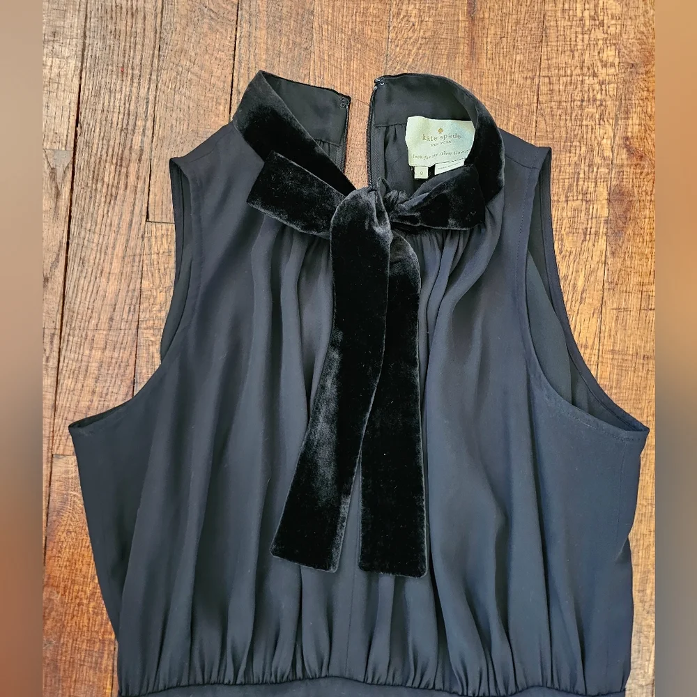 Kate Spade Elegant Chic Black Velour‎ Accents Bow Sleeveless Jumpsuit Sz 8